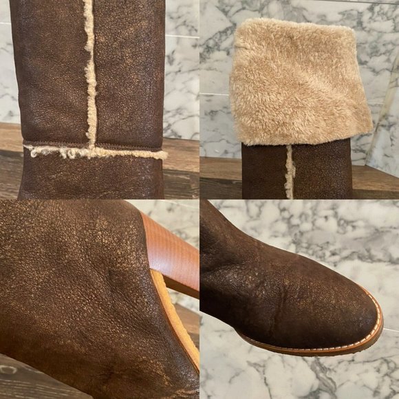 MICHAEL KORS Chocolate Brown Leather & Shearling Fold-Over Knee High Boots - 8.5 - Picture 10 of 10